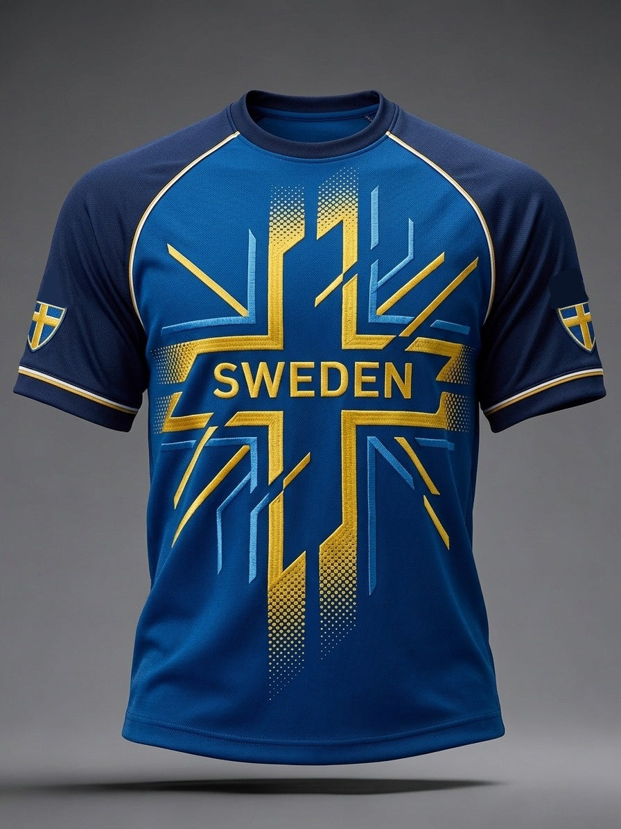 Herrtröja i retrostil med svensk fotboll 2026 tryckt på