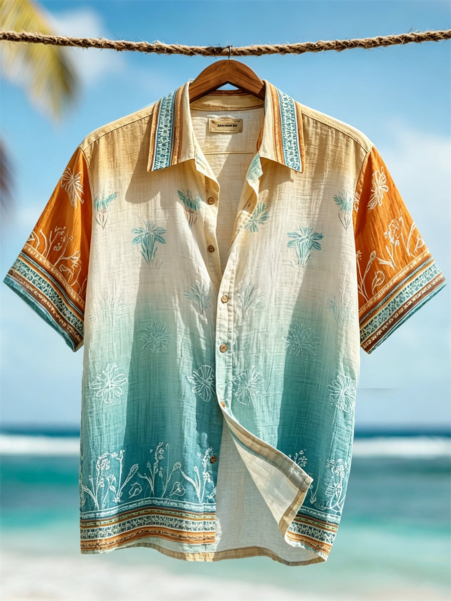 Mäns semester strand Gradient Färg Hawaii Style Kort ärm skjjorta