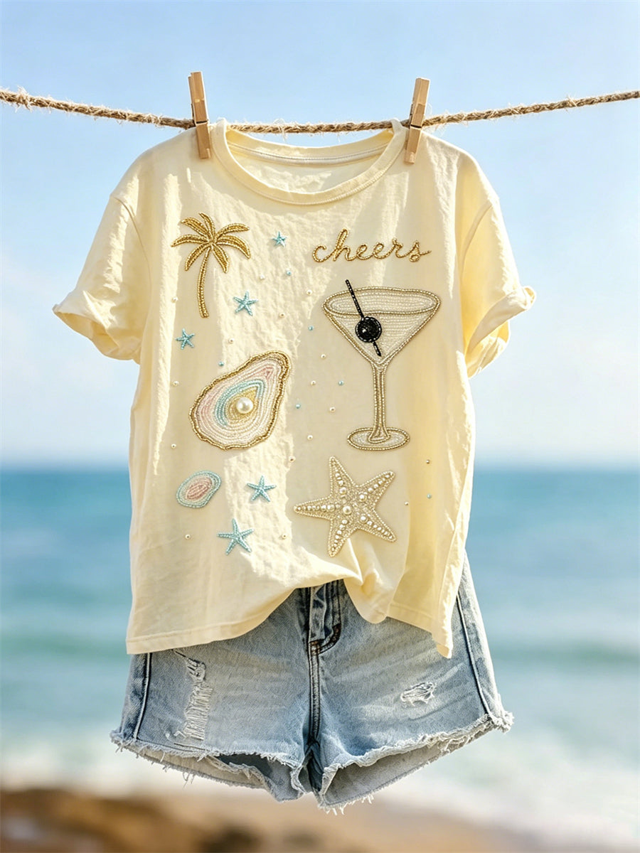 Damens Cheers Beach Semester inspirerad Utskrift kortärmad T-shirt