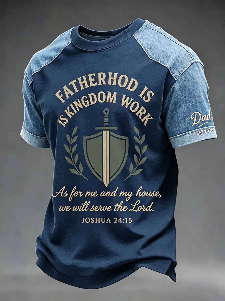Kvartstoppad ledig t-shirt för män med tronsmotiv till fars dag