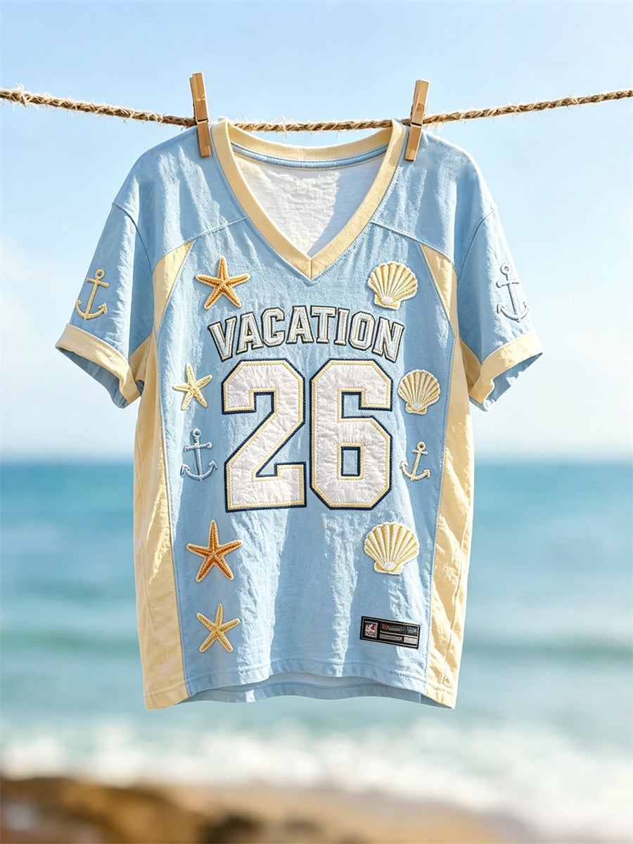 Damens strand semester 2026 inspirerad tryck Jersey T-shirt