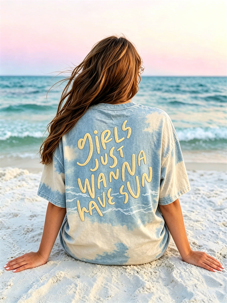 Kvinnors tjejer bara vill ha sun Seascape blekt T-shirt