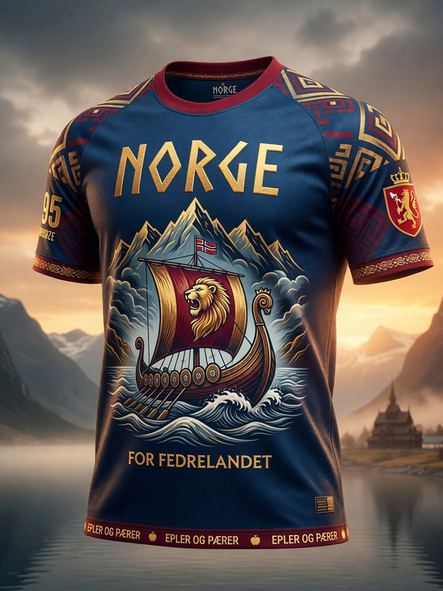 Retro norska fotboll Patchwork konst Casual T-shirt