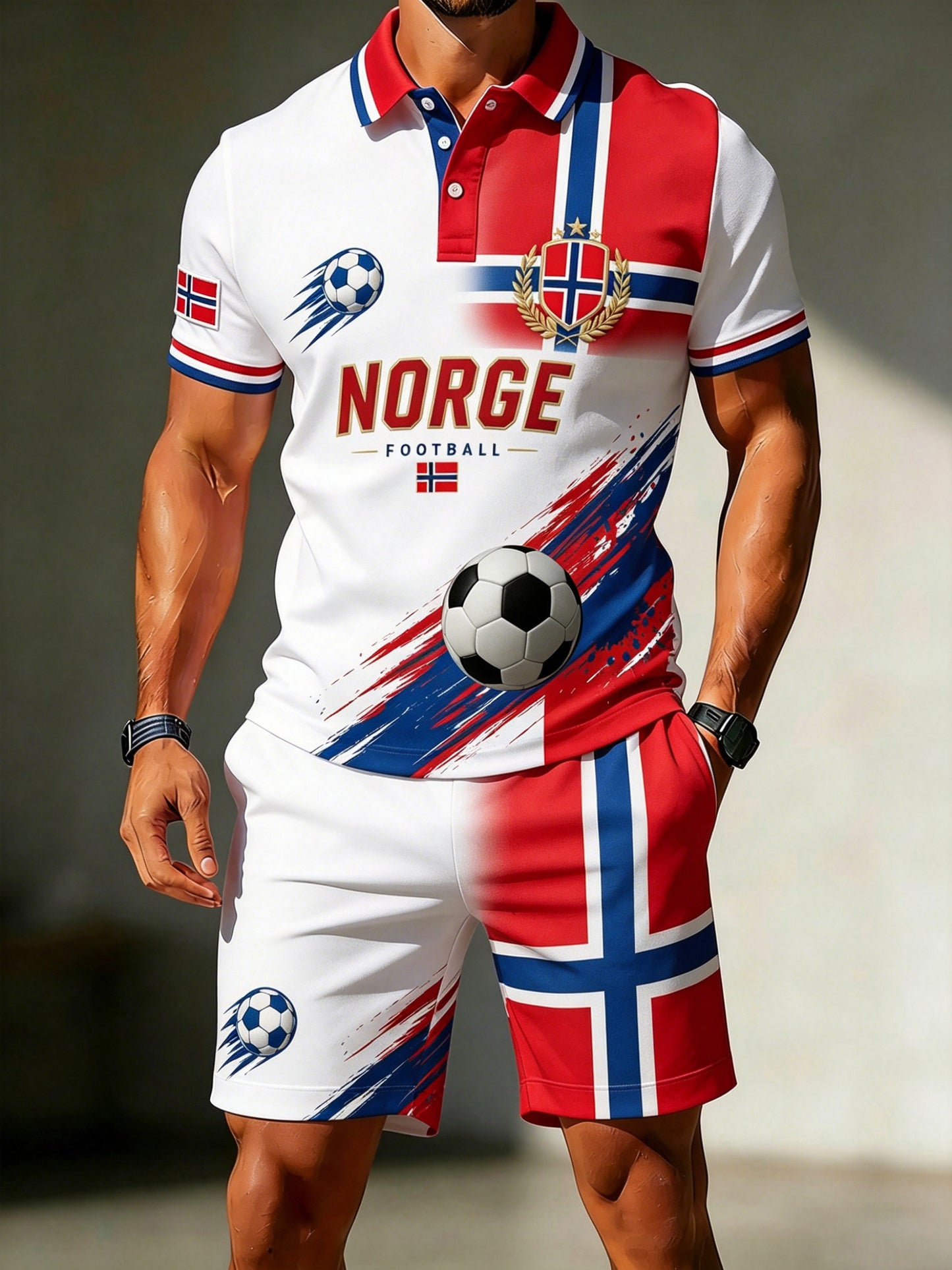 Mäns norska fotboll match konst Print Polo Set