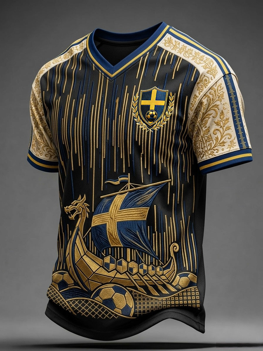 Herrretro Sverige fotbollsläkling 2026 tryckt avslappnad t-shirt