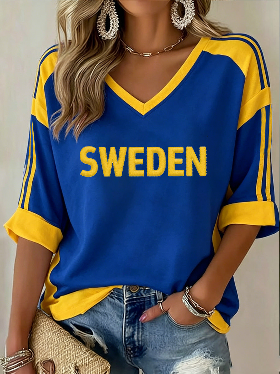 Damer Svensk Fotbollstryck Avslappnad T-shirt