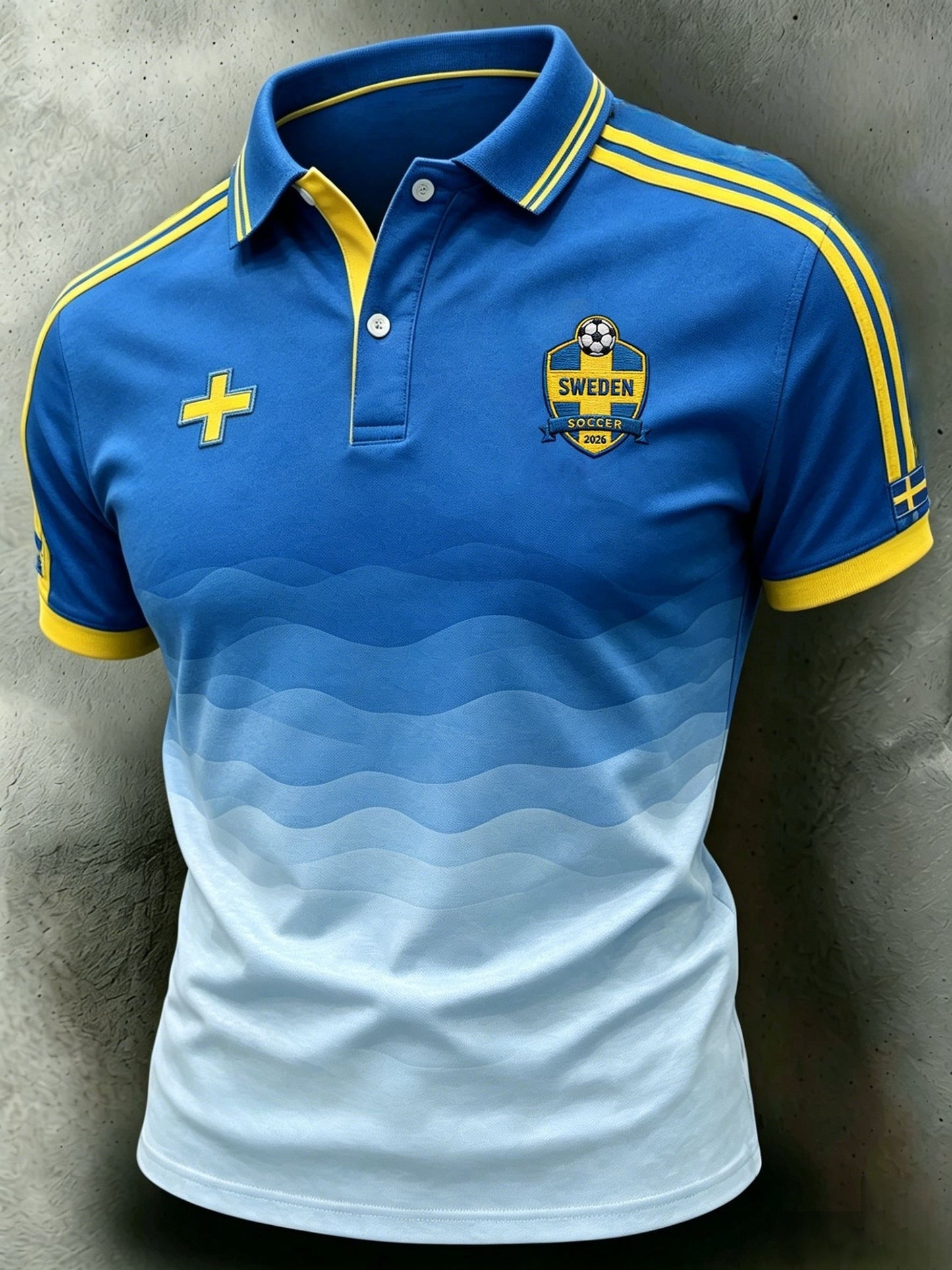 Herrpolskjorta i retrostil med svensk fotbollsmotiv 2026, till vardagskläder