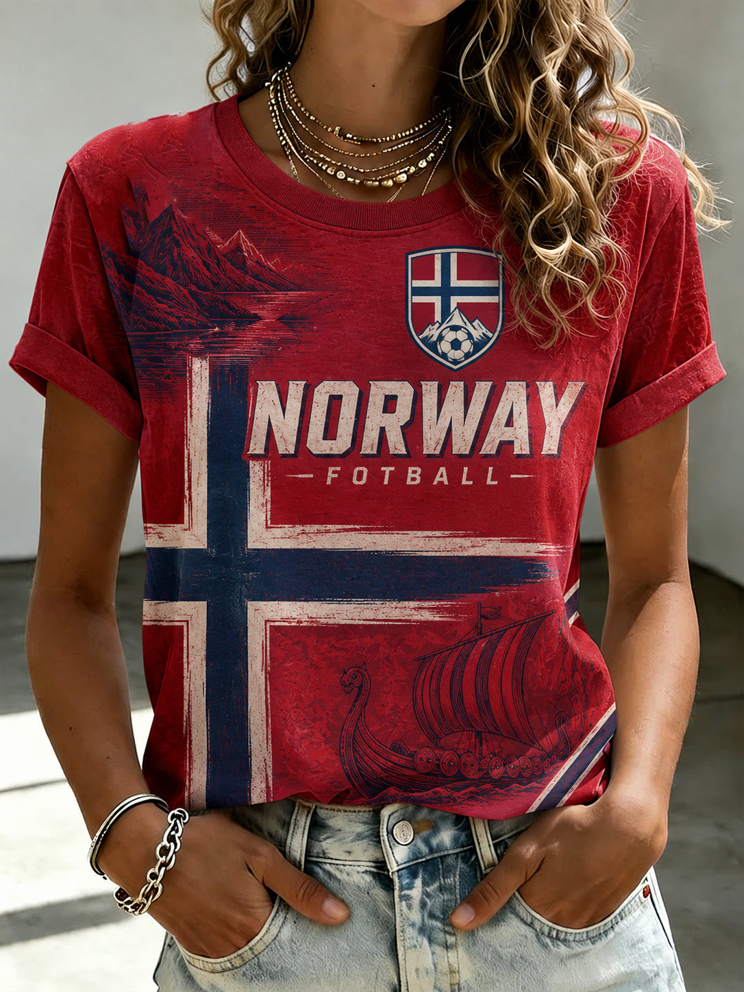 Kvinnors viking fotboll Print Short-Shirt