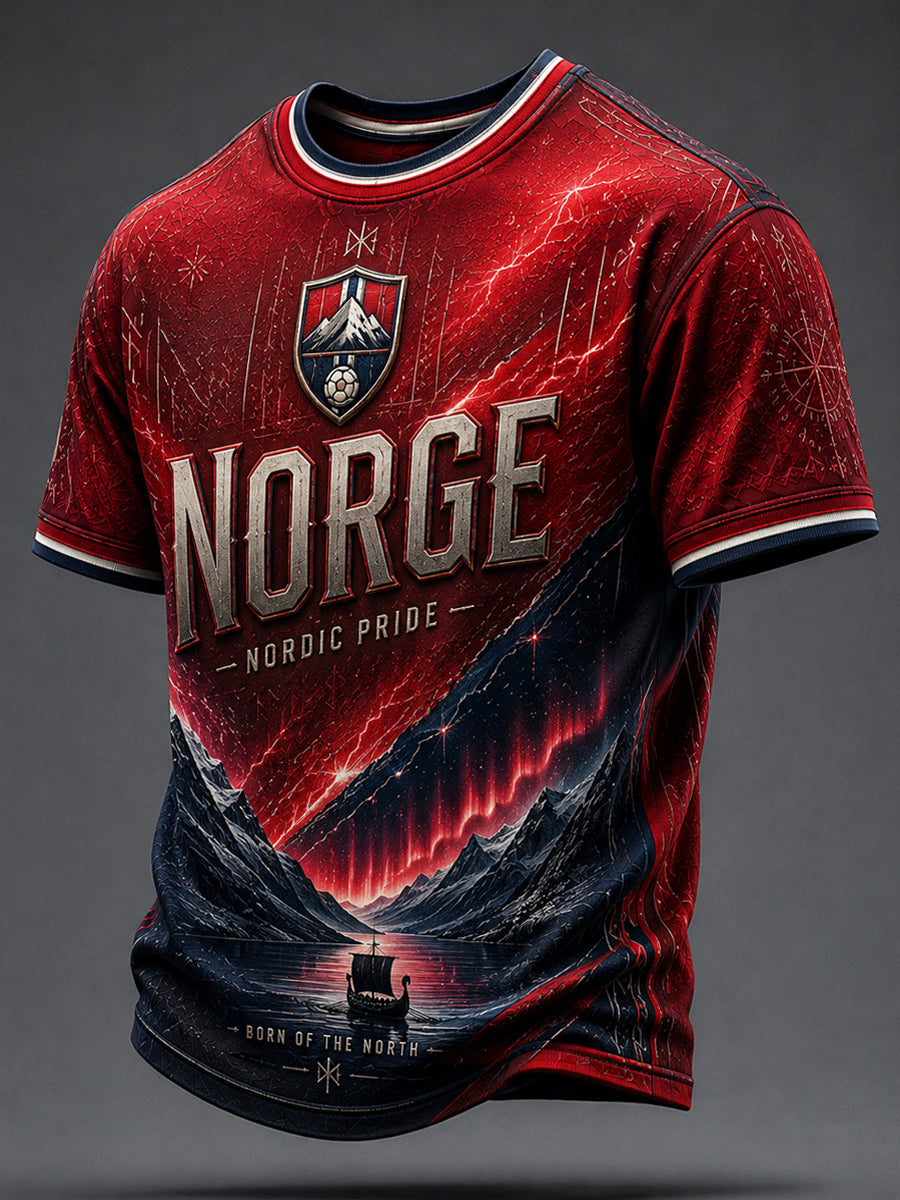 Retro norskt fotbollsäventyr-inspirerat artistiskt avslappnat t-shirt