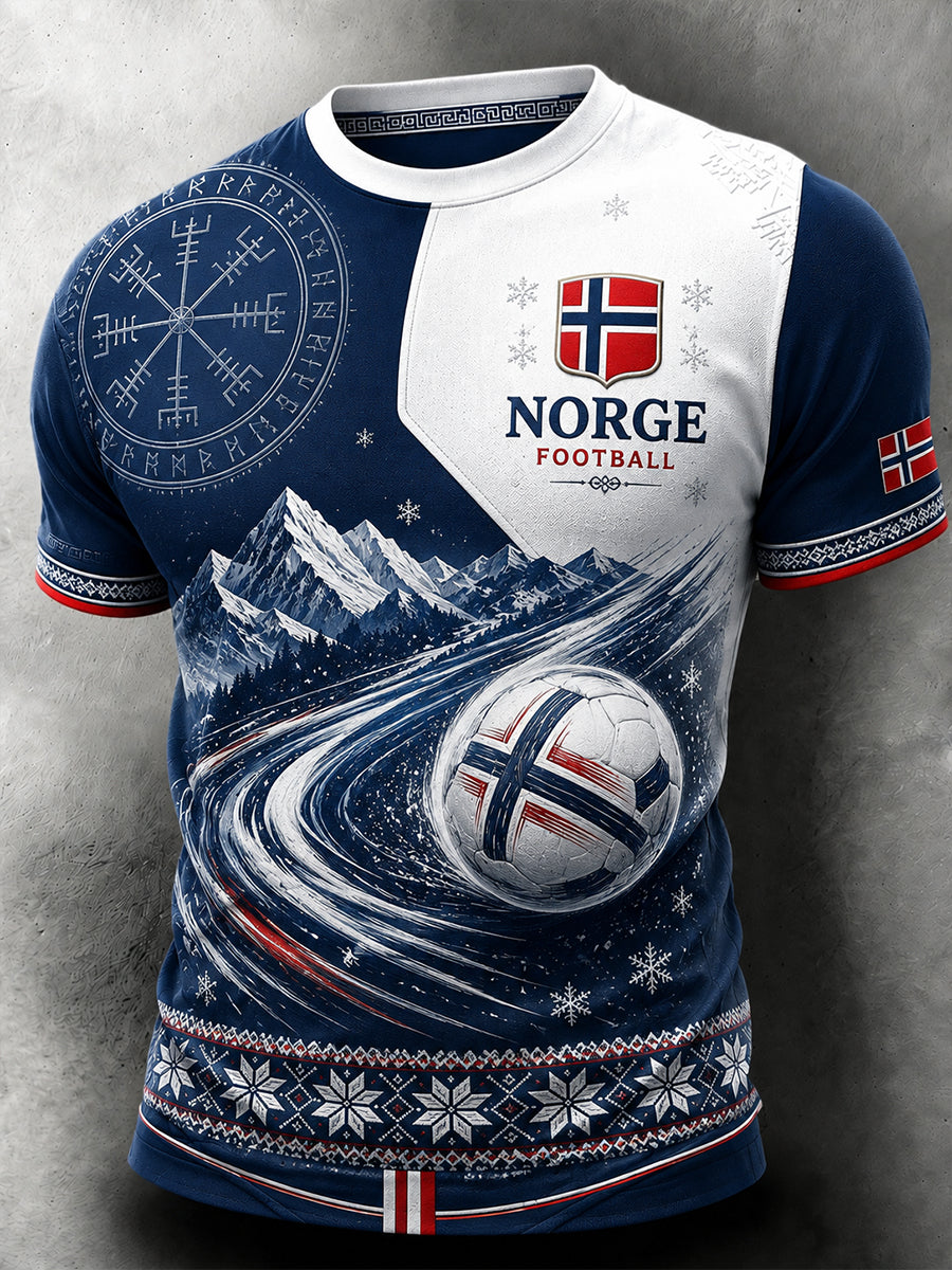 Retro nordisk stil norsk fotbollsfan konsttryck avslappnad t-shirt