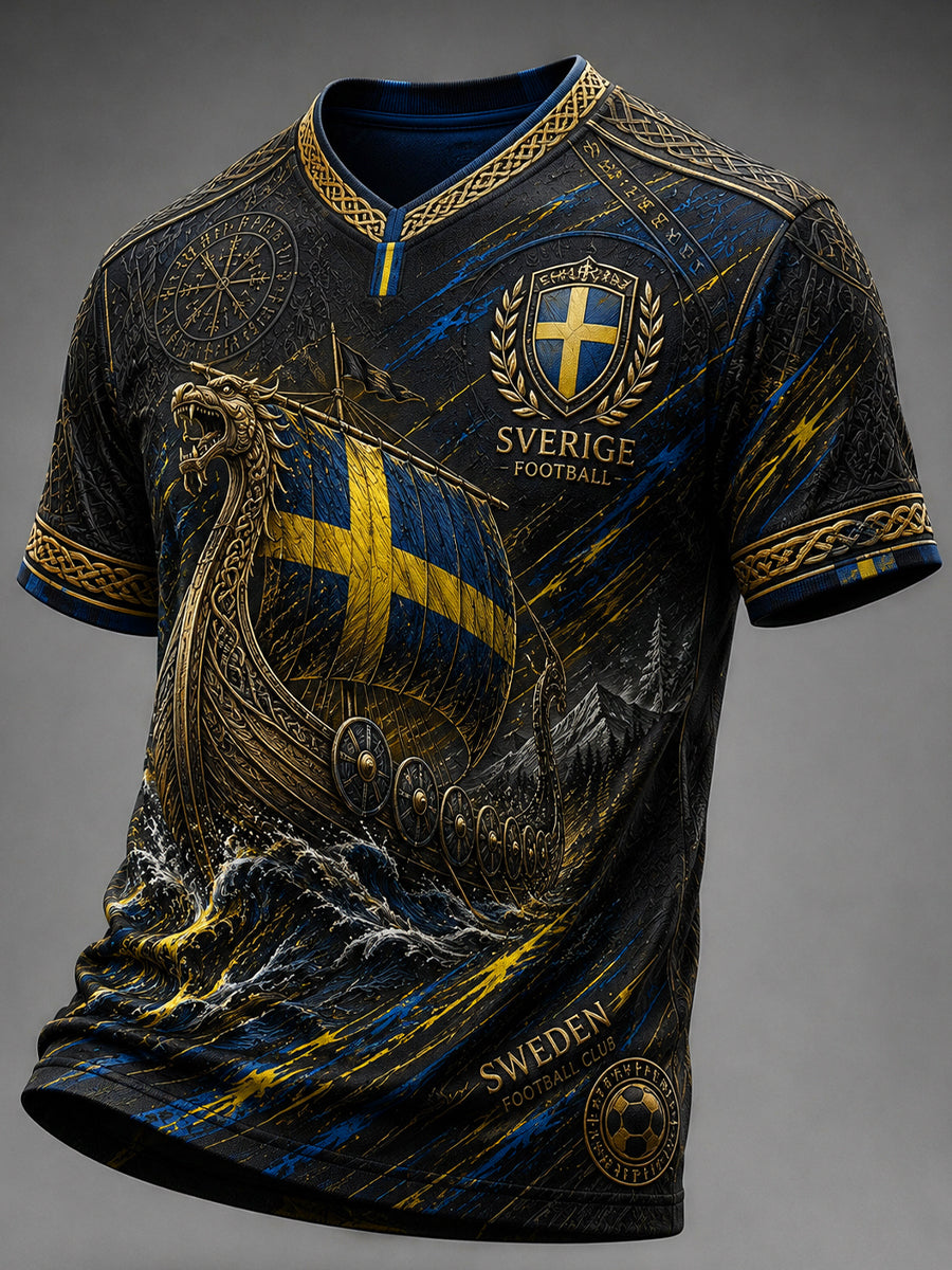 Retro nordisk-svensk fotbollsfanart-print avslappnad t-shirt