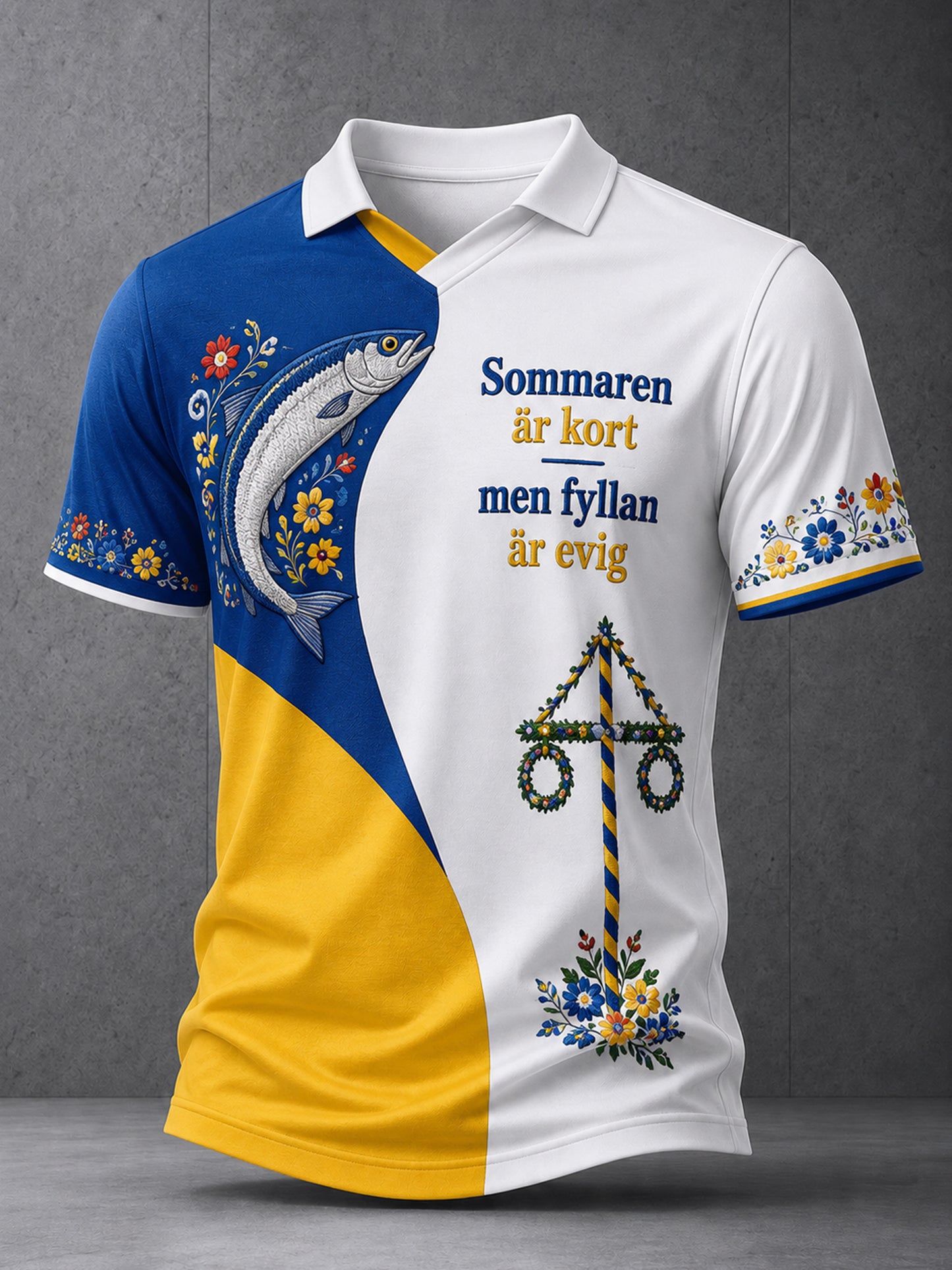 Herrtröja med V-ringning och konstnärlig print: Svensk midsommar- och nationaldagsminnesutgåva