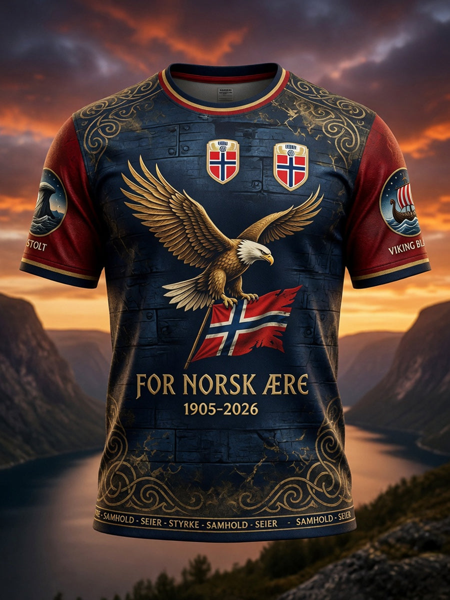 Retro Norge 2026 fotboll Eagle konst Casual T-shirt