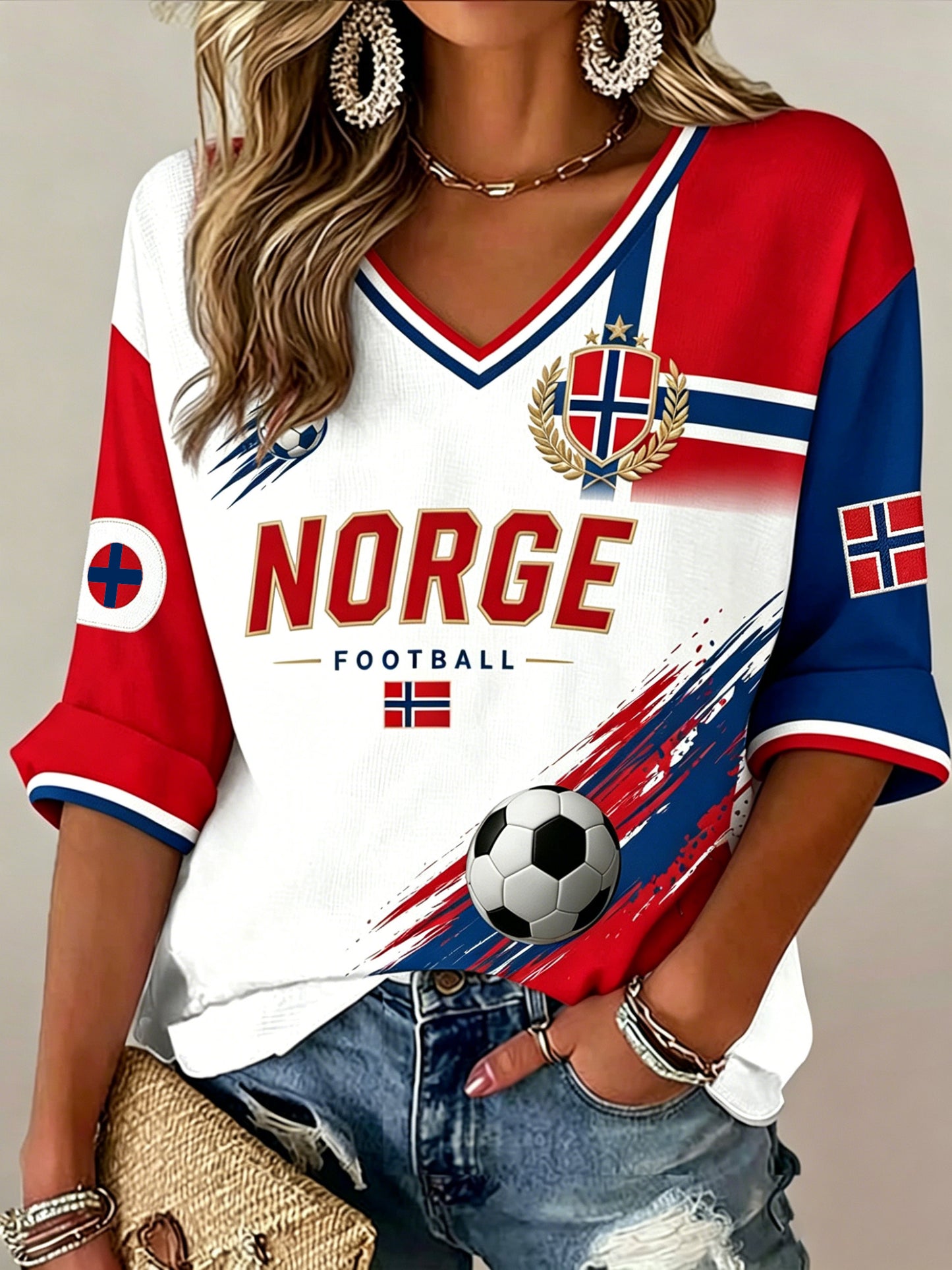 Kvinnors fotbollsmatch konst Print V-Nek