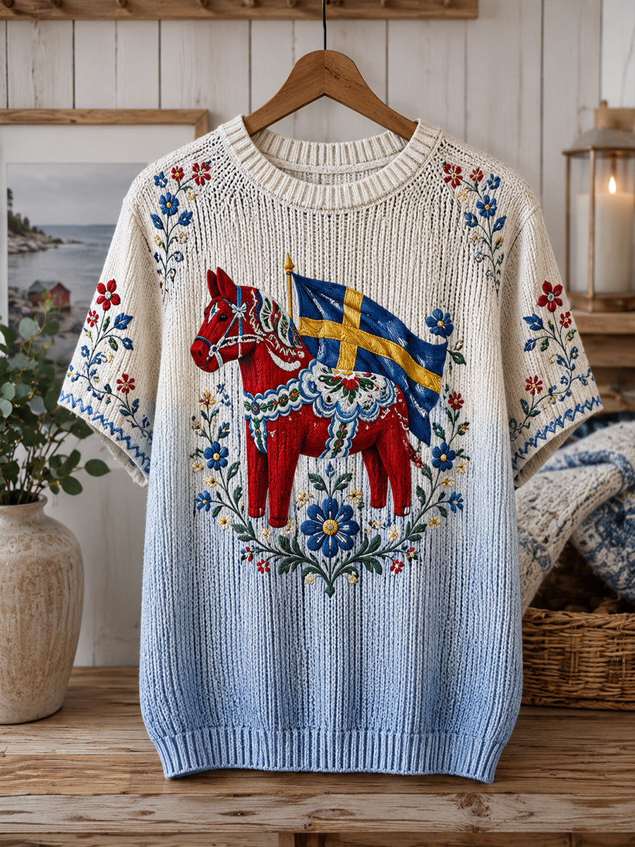 Kvinnors midsommar Floral Print Strik Short-Shirt