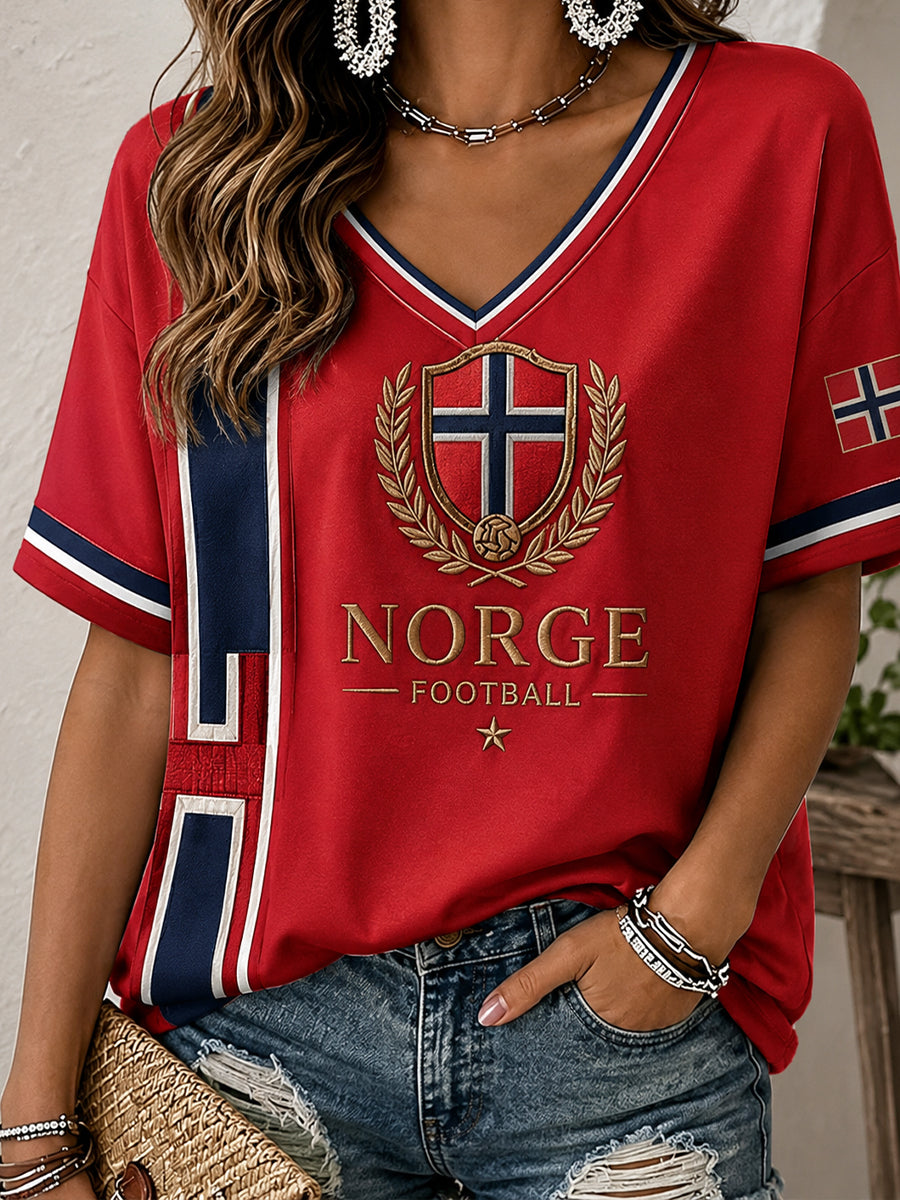Retro norsk fotbollsfanart-print avslappnad t-shirt