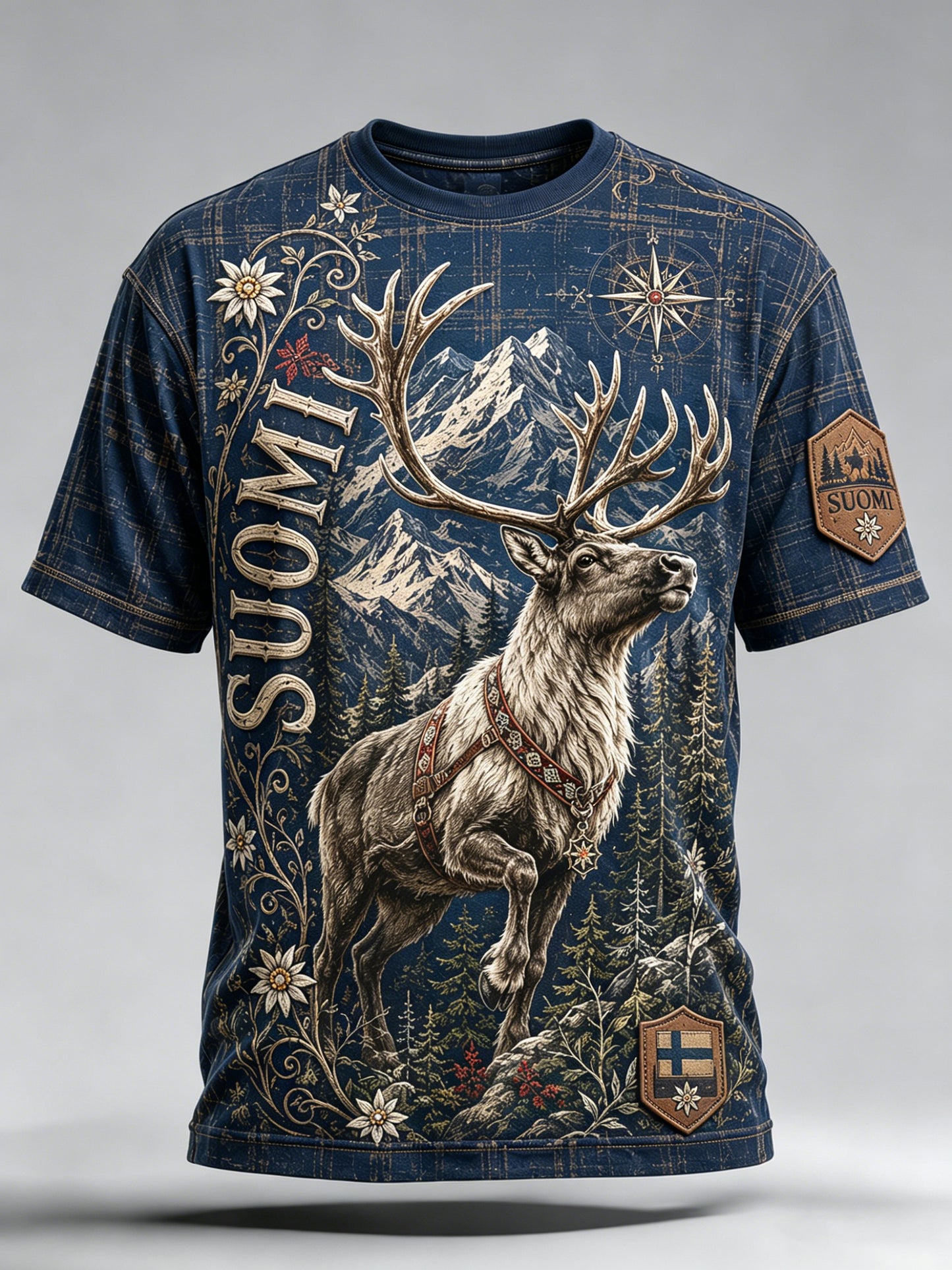 Mäns finska arktiska renelement Konst Skriv ut T-shirt