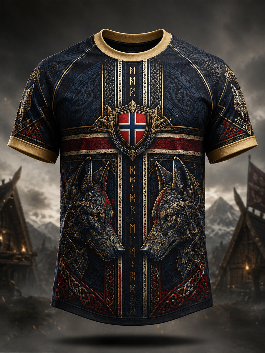 Retro Nordic Norska Viking Art Print Casual T-shirt