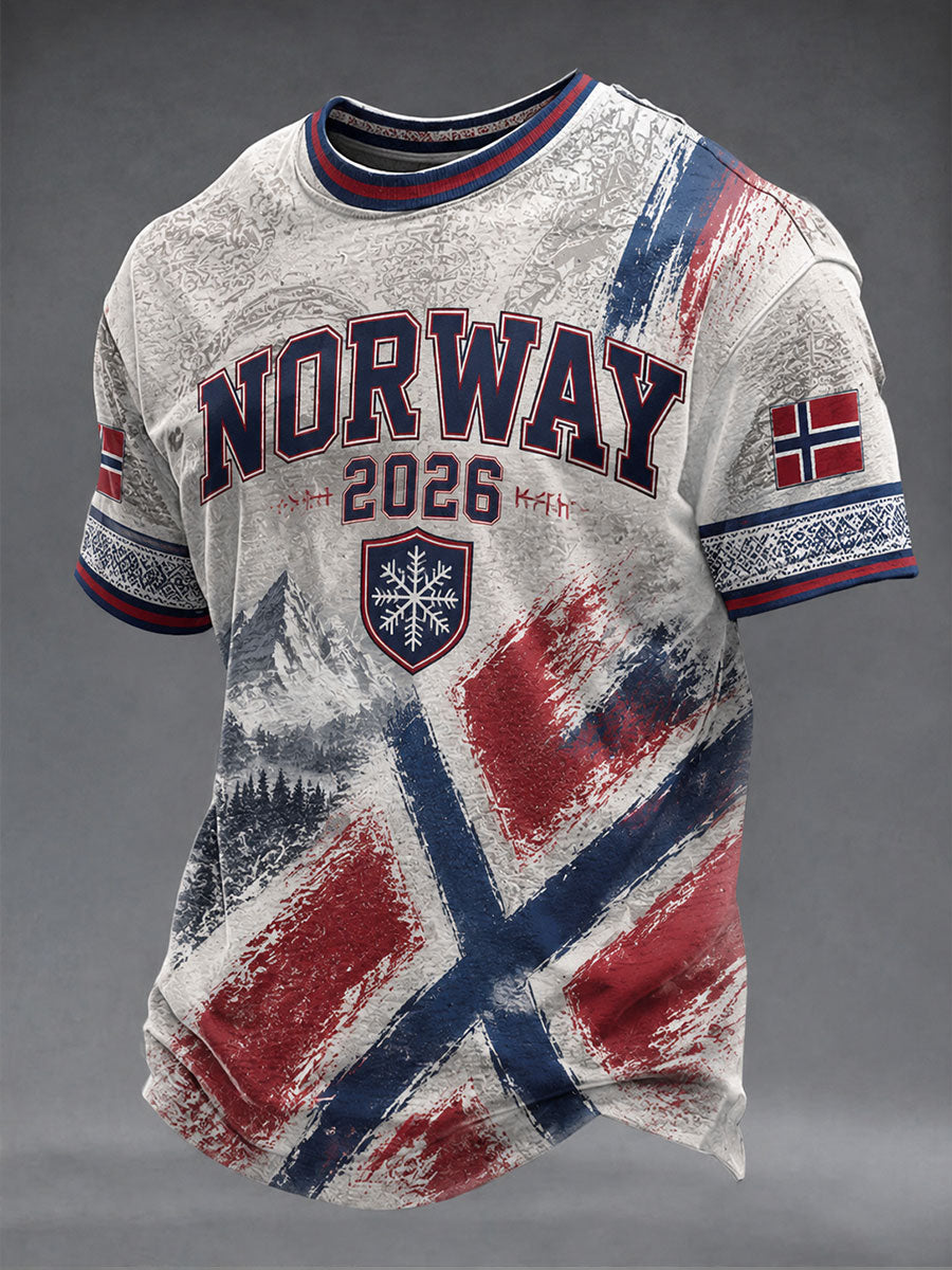 Herrtröja i norskt fotbollstema, avslappnad sportstil, unisex