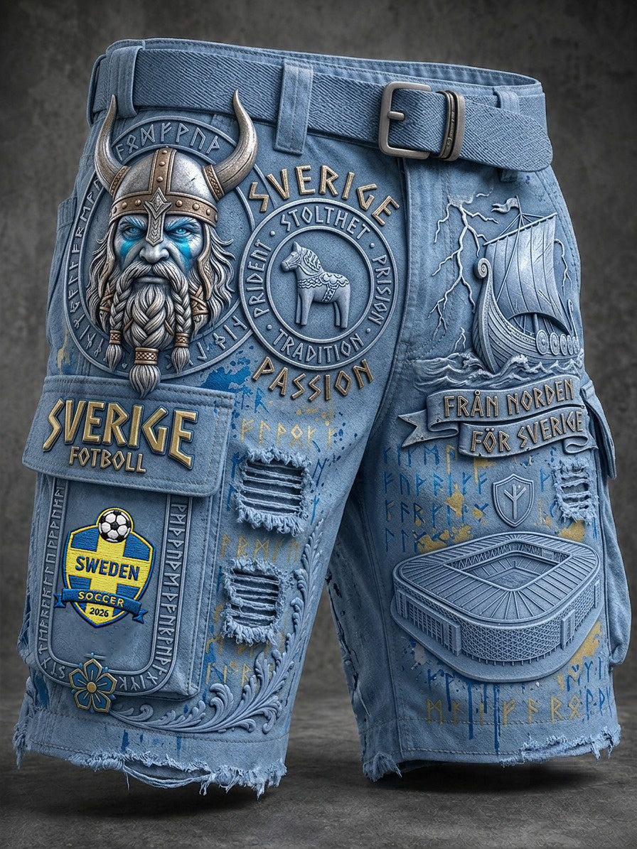 Herrar Retro Svensk Fotboll Älskare Tryck Cargobyxor