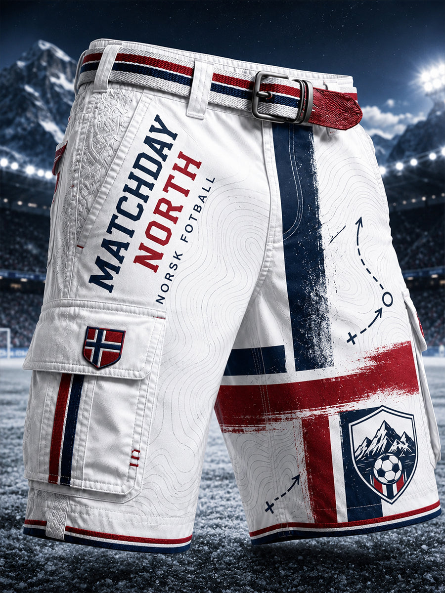 Retro norsk fotbollsfanart-print avslappnade shorts