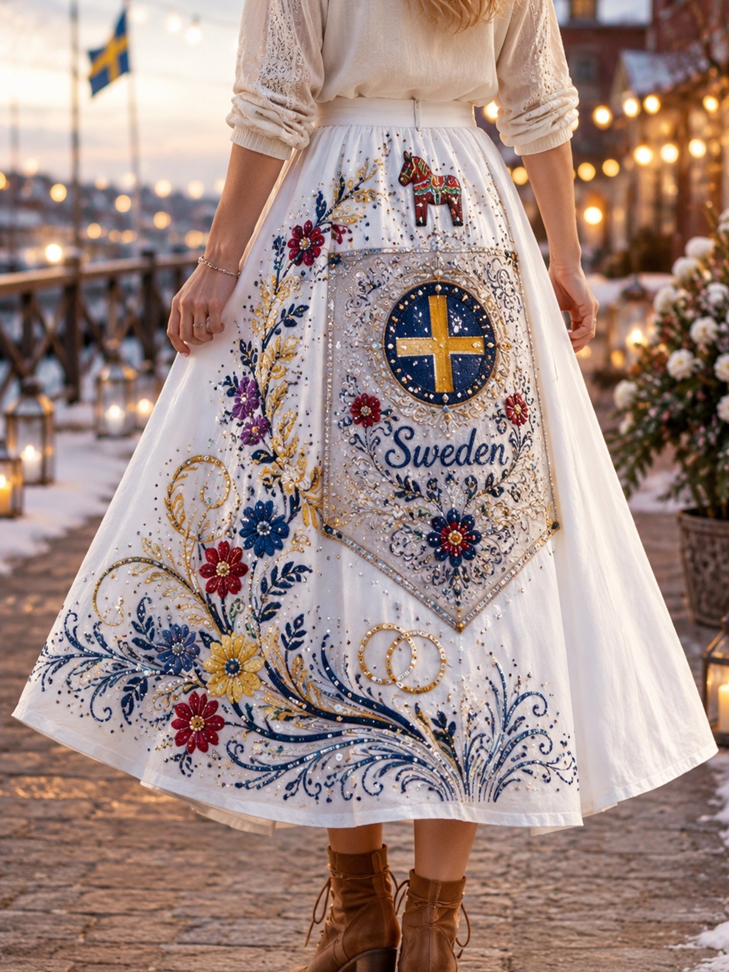 Kvinnors midsommarfestival minneskonst Skriv ut Midi Skirt