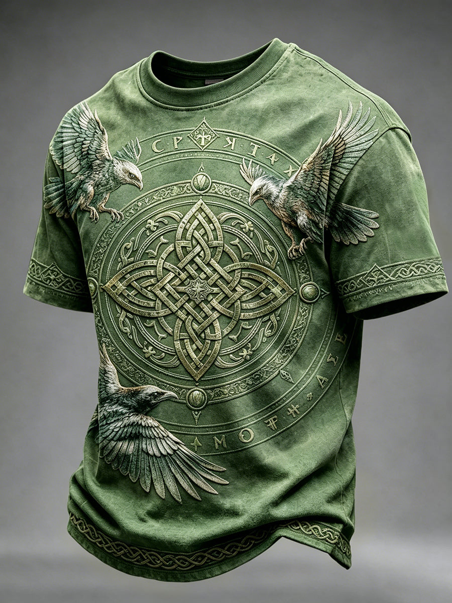 Mäns Vintage Viking Celtic Knop mönster Skriv ut korta ärmar T-shirt