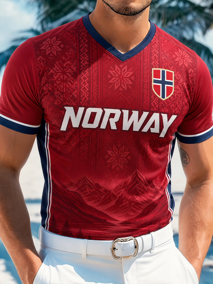 Herrtröja med konsttryck – norskt fotbollsmatch- och hejandelement