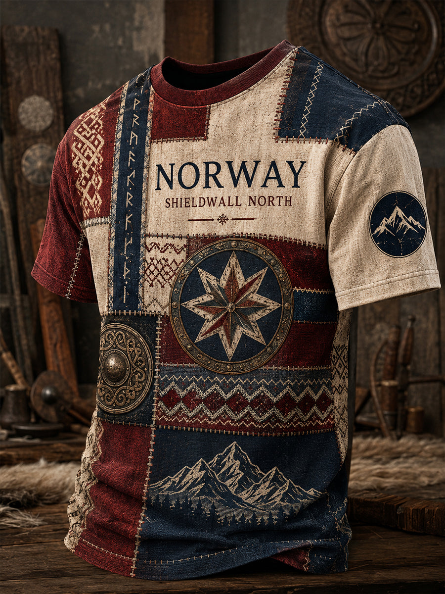 Retro Norska Viking nordisk stil Konst Print Casual T-shirt