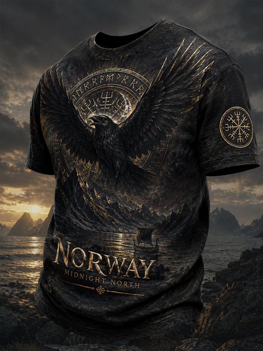 Retro norsk vikingnordisk stil konsttryck avslappnad t-shirt