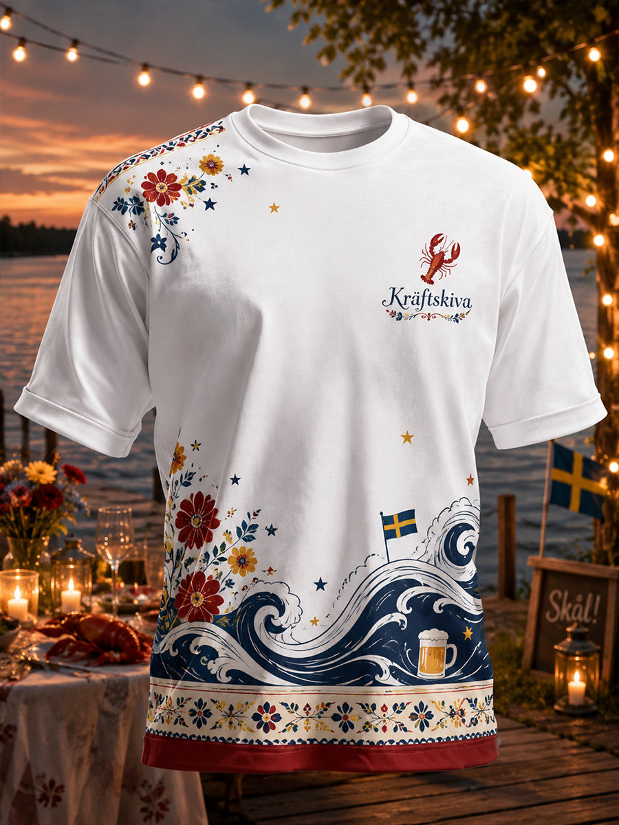 Mäns svenska hummerfestival Temad Konst Print T-Shirt
