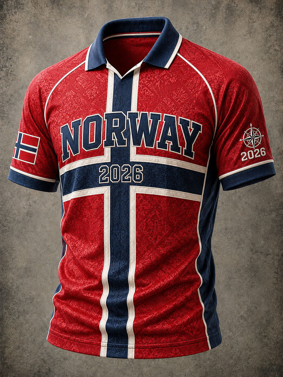 Herrtröja i norskt fotbollstema, avslappnad sportstil, unisex