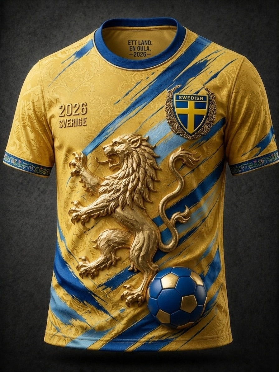 Herrtröja i retrostil med svensk fotbollsmotiv och tryck 2026