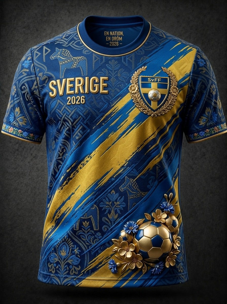 Herrtröja i retrostil med svensk fotbollsmotiv och tryck 2026