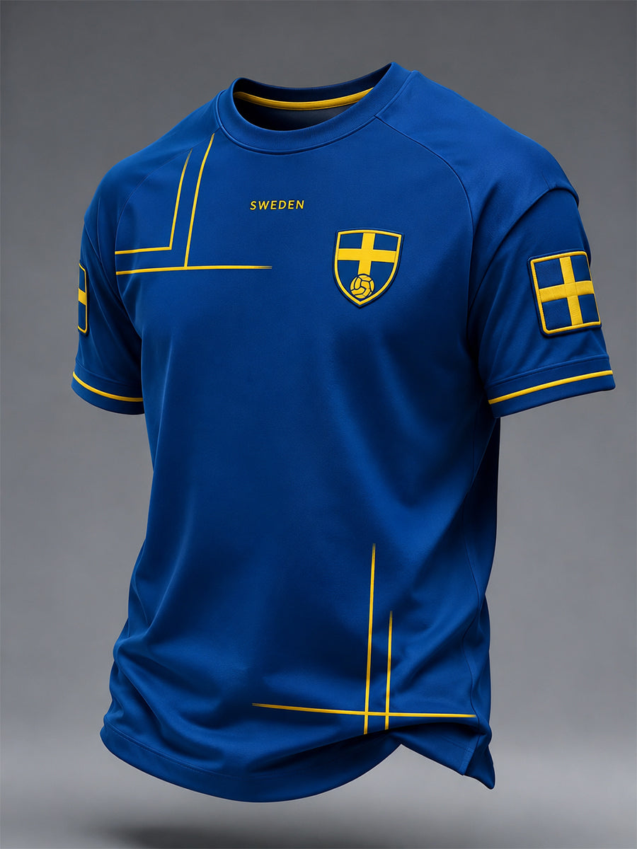 Retro svensk fotbollsfan konsttryck avslappnad t-shirt