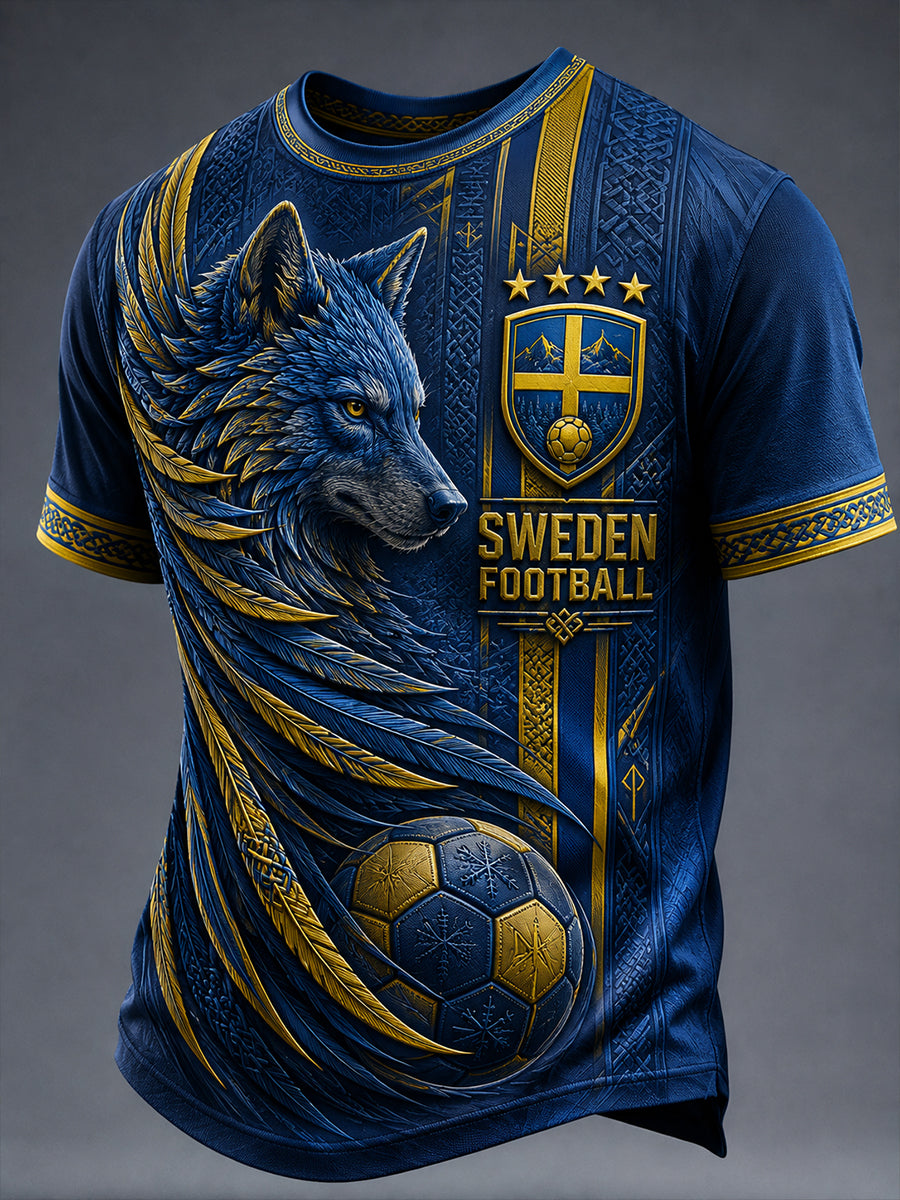 Retro svensk fotbollsfan konsttryck avslappnad t-shirt