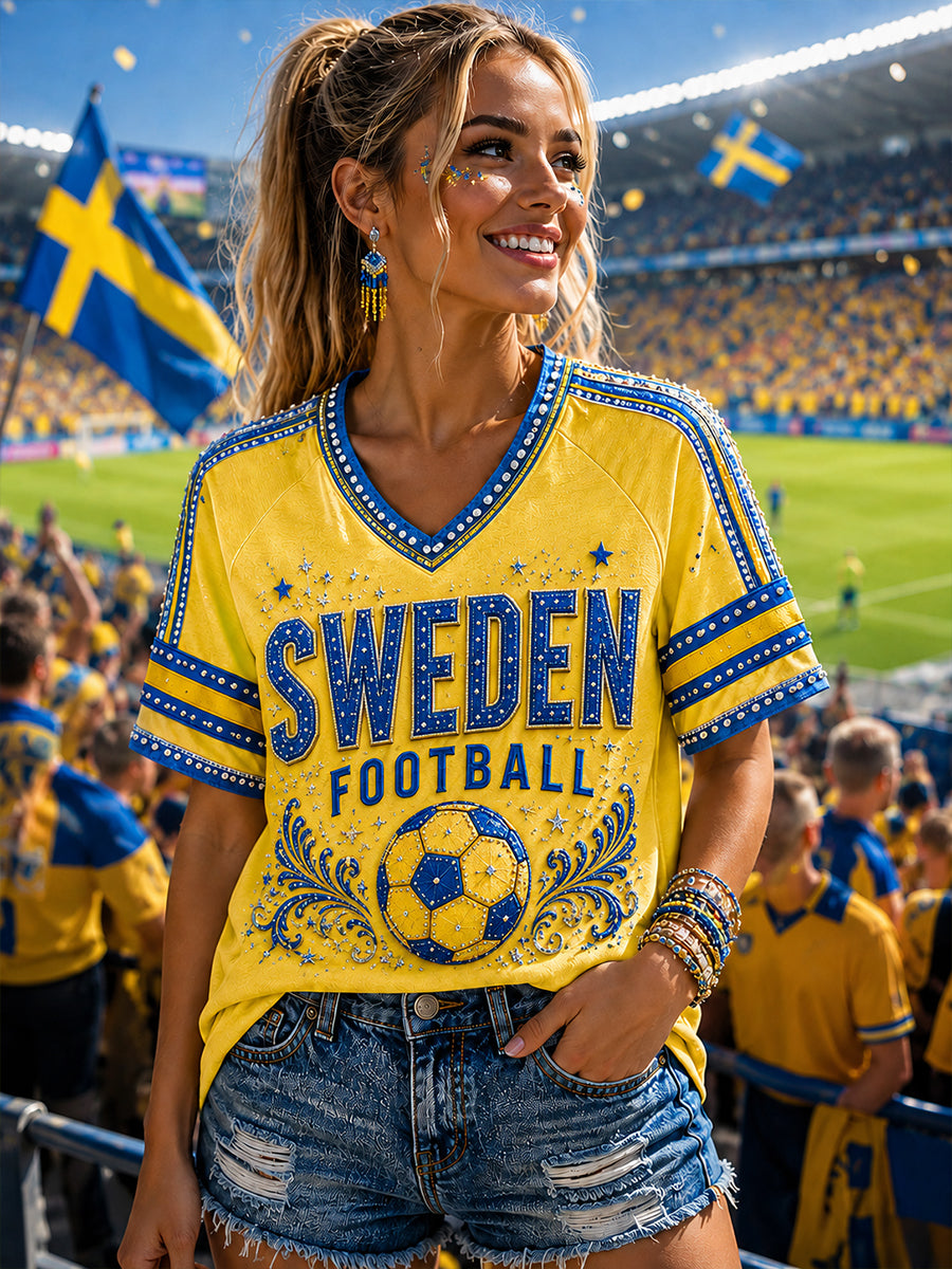 Retro svensk fotbollsfan konsttryck avslappnad t-shirt