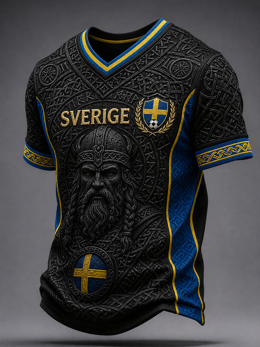Retro svensk fotbollsfan konsttryck avslappnad t-shirt