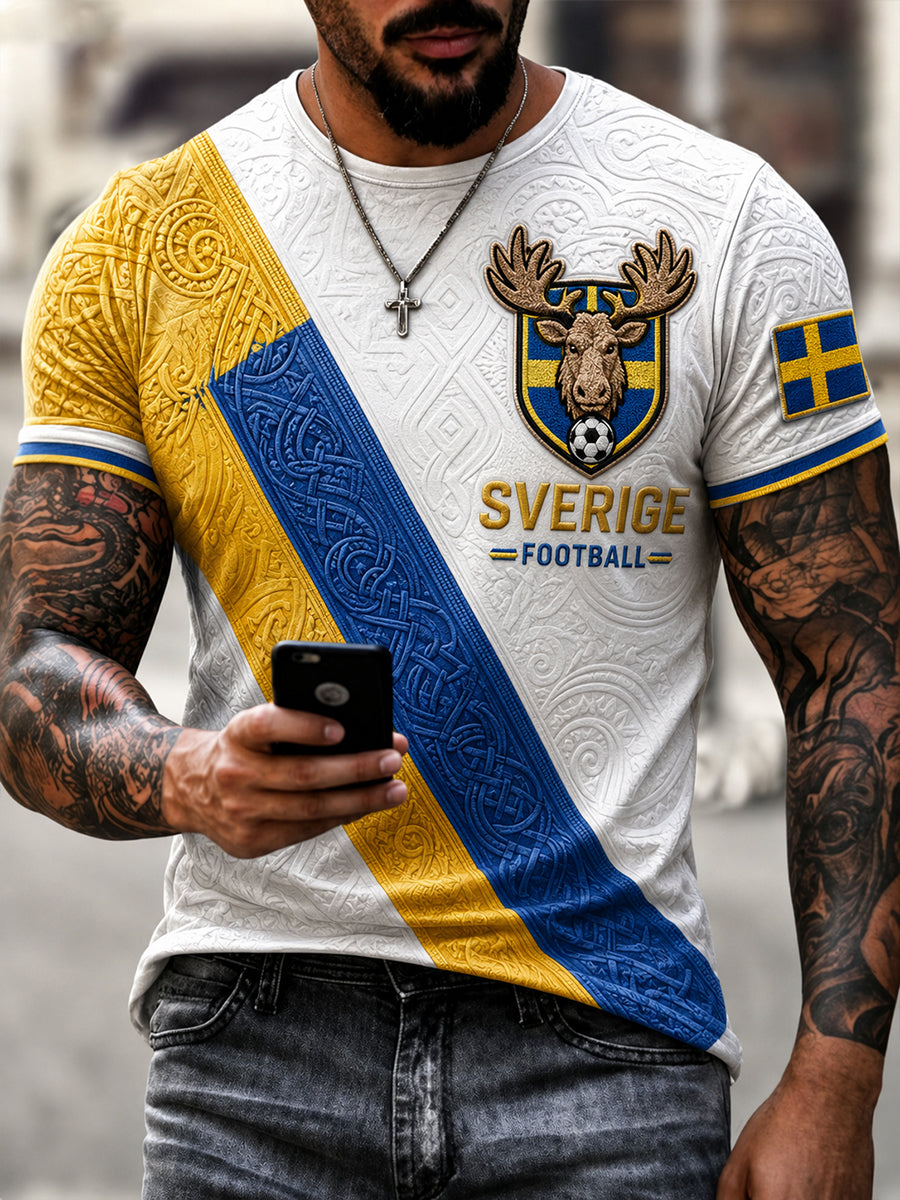 Retro svensk fotbollsfan konsttryck avslappnad t-shirt
