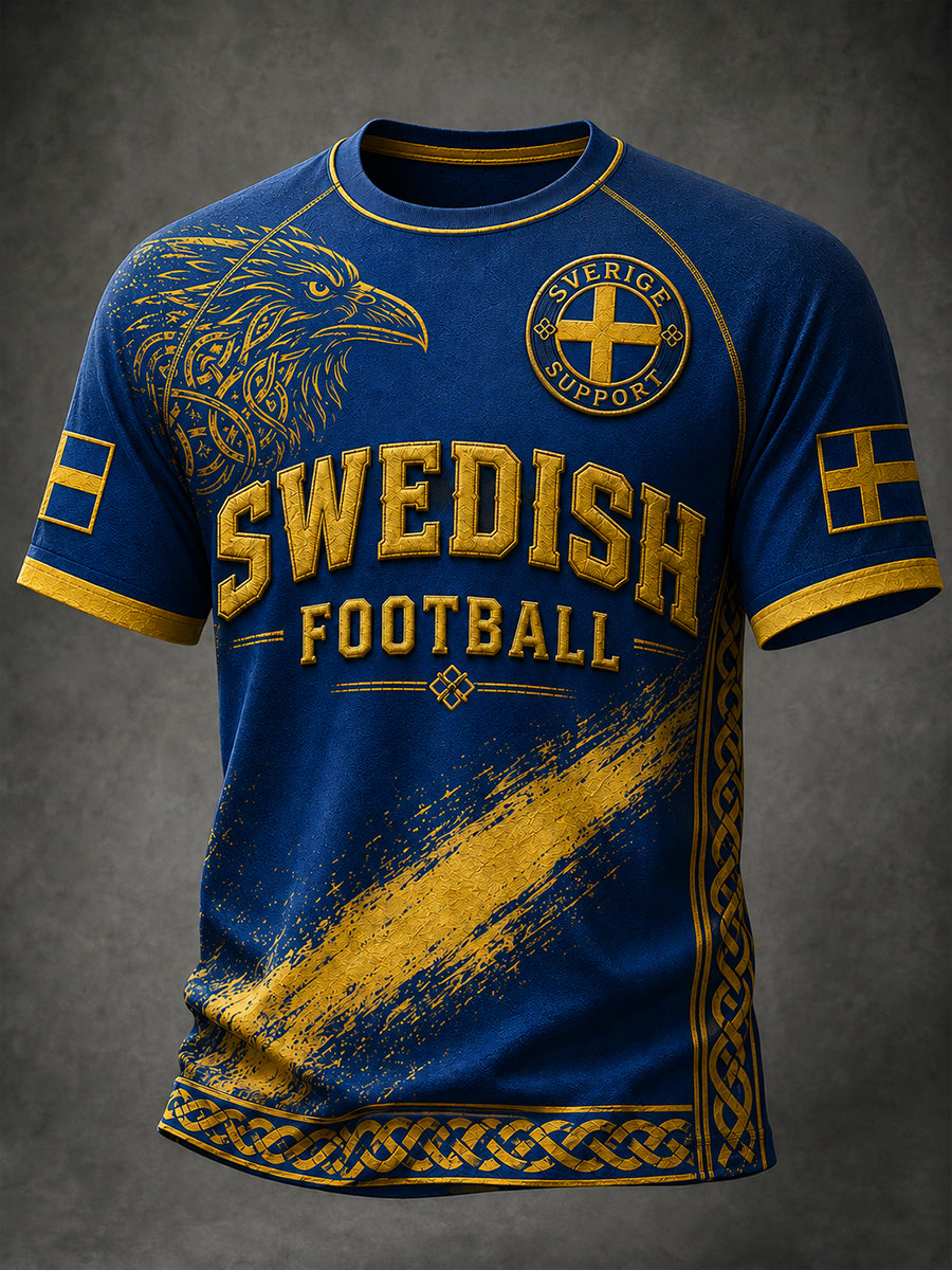 Retro svensk fotbollsfan konsttryck avslappnad t-shirt