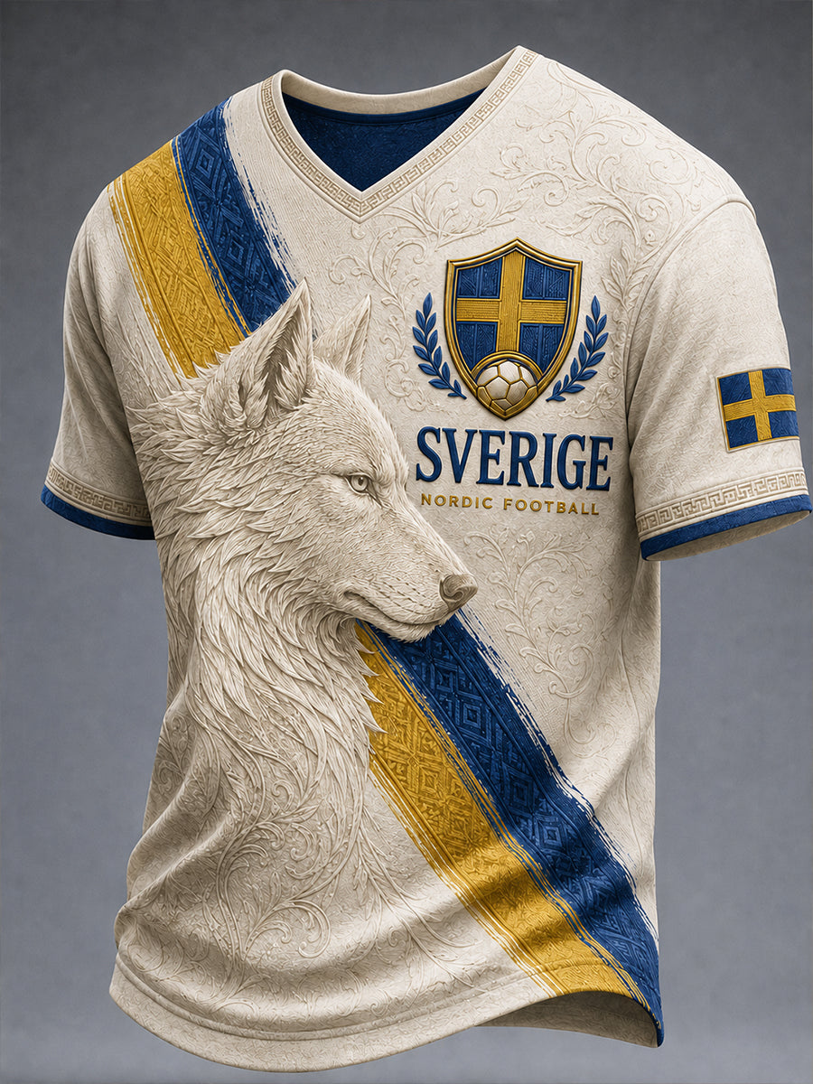 Retro svensk fotbollsfan konsttryck avslappnad t-shirt