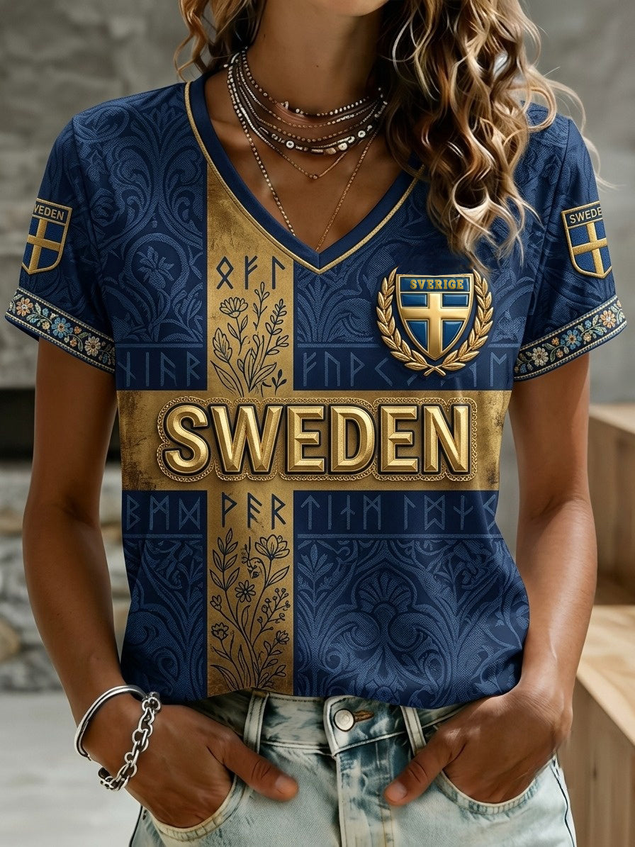 Kvinnors Retro Sverige Fotbollskärl 2026 Tryckt T-shirt