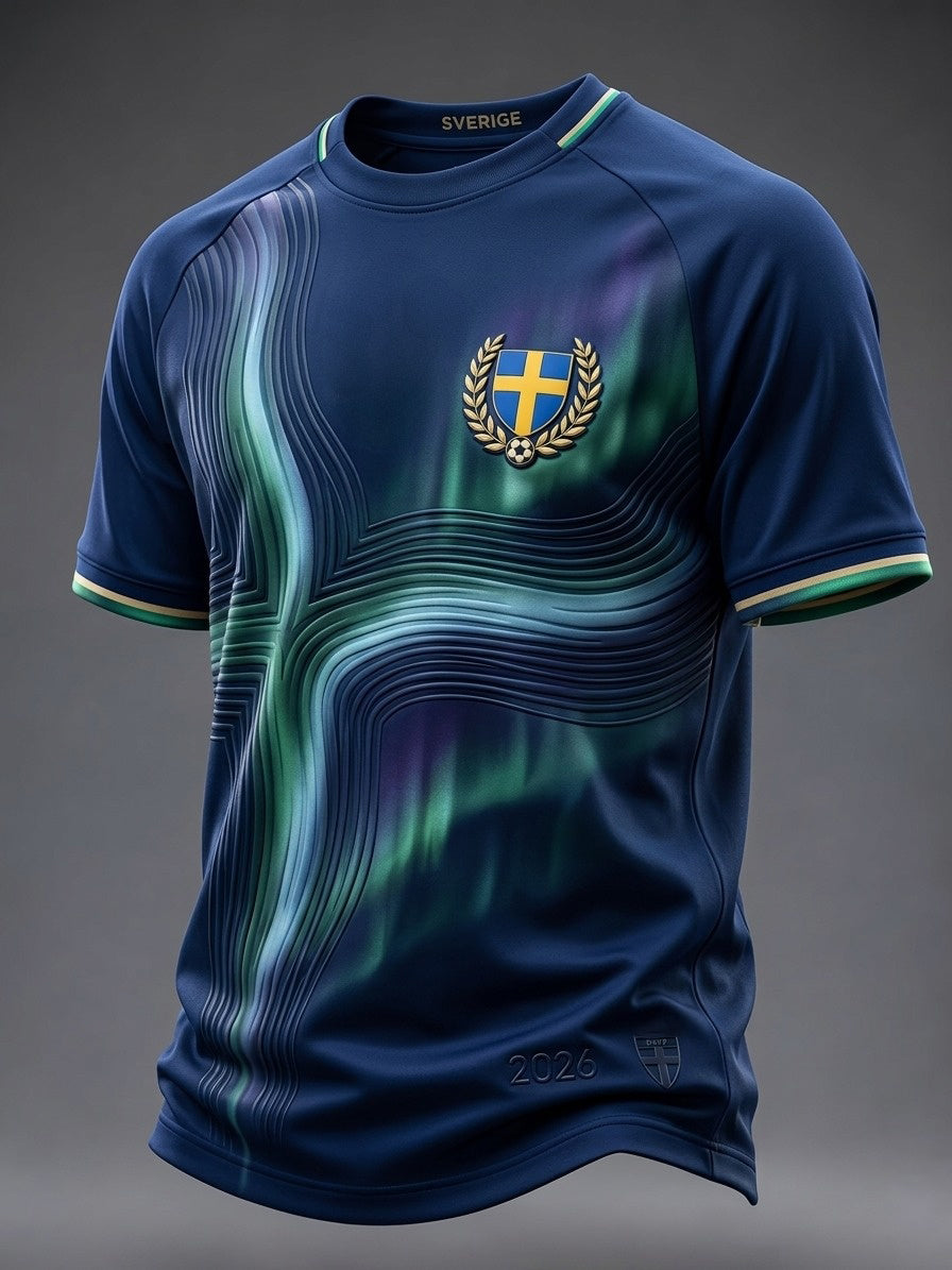 Herrtröja i retrostil med svensk fotbollsmotiv och tryck 2026