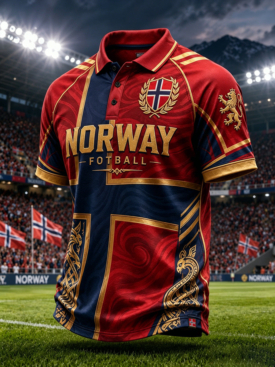 Herrpolotröja med vikingafotbollsmotiv och korta ärmar