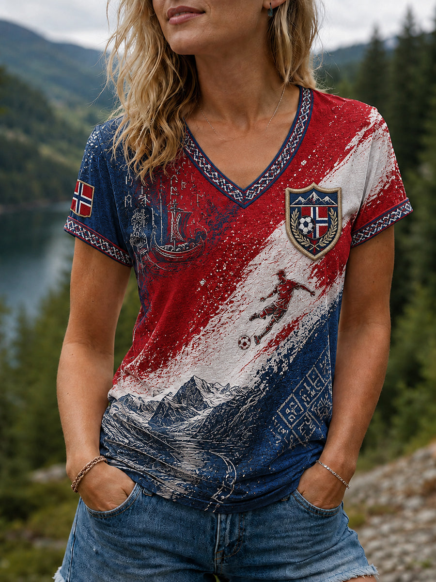 Kvinnor Heia Norge fotboll fläkt grafisk T-shirt