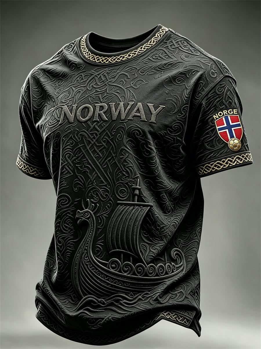 Mäns Norge Fotboll Viking Ship Celtic Knop Skriv ut korta ärmar t-shirt