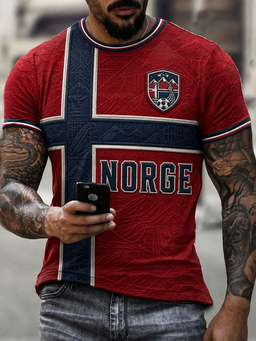 Herrtröja med fotbollsmotiv från Norge
