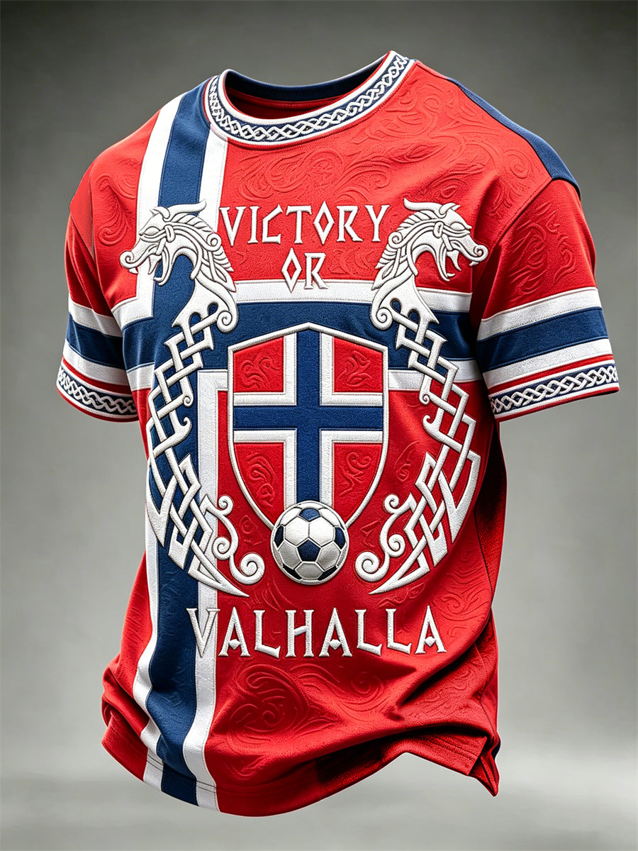 Mäns seger eller Valhalla Norge Fotboll Viking Celtic Flag Colorblock Skriv ut korta ärmar t-shirt