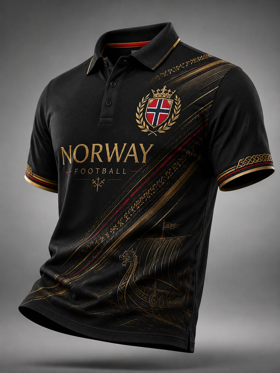 Herrpolotröja med vikingafotbollsmotiv och korta ärmar