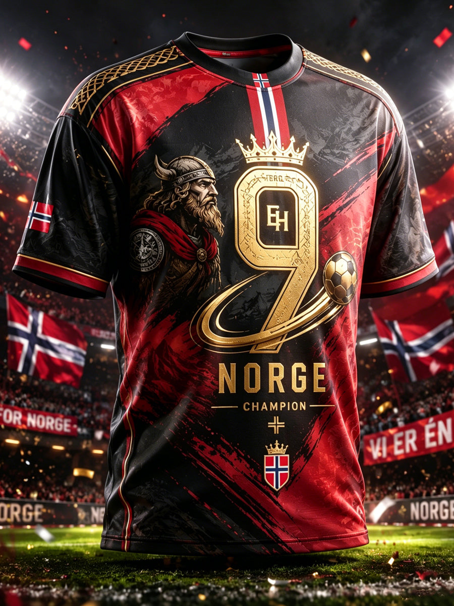 Herrtröja med konsttryck – norskt fotbollsmatch- och hejandelement